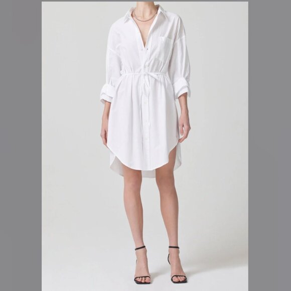 NWT Citizens of Humanity Kayla Dress-Optic White Button-Down Shirt Dress w/ Sash - Picture 1 of 9
